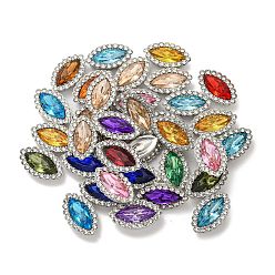 Платина Акриловые кабошоны со стразами, с абс пластмассовым, лошадиный глаз , платина, 20x11.5x5 мм