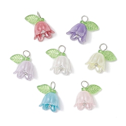 Платина Акриловые бусины с пластиковыми бусинами-имитаторами жемчуга, цветок, с латунными штифтами, платина, 14.5x16x11 мм, отверстие : 3 мм