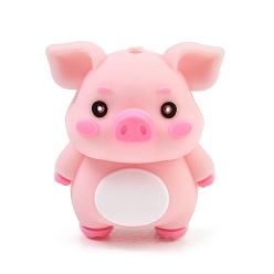 Pink 3d силиконовые шарики пищевого качества, фокусные бусы, свинья, розовые, 28x24x17 мм, отверстие : 2 мм