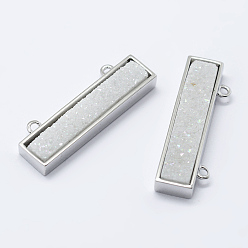 (966) Внутренний цвет Кристалл / Лиловато-лиловый на подкладке Гальванизированные подвесные агатовые подвески, с латунной фурнитурой , прямоугольные, платина, с покрытием цвета радуги, 8.5x26.5x4 мм, отверстие : 1 мм