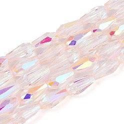 Розовый Нити из прозрачных стеклянных бусин-капель с покрытием цвета AB, граненые, туманная роза, 8.5~9x4~4.5 мм, отверстие : 0.8~0.9 мм, около 55~56 шт / нитка, 19.29~19.96'' (49~50.7 см)