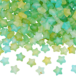 Зелено-Желтый 300шт. матовые акриловые бусины, золотой фольгой, звезда, градиент цвета, зеленый желтый, 9x10x5 мм, отверстие : 1.6 мм