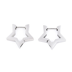 Нержавеющая Сталь Цвет Устойчивые к потускнению 304 серьги-кольца Huggie Hoop из нержавеющей стали, звезда, цвет нержавеющей стали, 17.5x19x2.5 мм, штифты : 1 мм