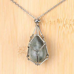 Лабрадорита Кулон в виде клетки для пасхальных яиц из натурального лабрадорита 304 Цепочка из нержавеющей стали, цвет нержавеющей стали, 27.56 дюйм (70 см)