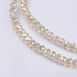 PeachPuff Electroplate Glass Beads Strands, Full Rainbow Plated, Faceted, Rondelle, PeachPuff, 3~3.5x2~2.5mm, Hole: 0.8mm, about 135~140pcs/strand, 14.6 inch(37cm)