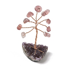 Клубничный Кварц Натуральная клубничная кварцевая крошка, украшения «Древо жизни», аметистовая основа с медной проволокой, фен-шуй энергетический камень подарок для домашнего офиса украшение рабочего стола, 18.5~24.5x25~33x49~61 мм