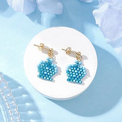 Темно-Голубой Серьги-гвоздики с подвесками из стеклянных бусин в форме короны, с золотой 304 фурнитурой для сережек из нержавеющей стали, глубокое синее небо, 23x15 мм