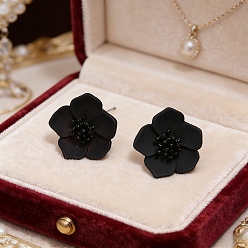 Черный Серьги-гвоздики из сплава и акрила, цветок, чёрные, 18 мм