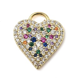 Разноцветный Латунные микро проложить кубического циркония подвески, сердце прелести, стойки покрытие, долговечный, без кадмия и без свинца, красочный, 19x16.5x3 мм, отверстие : 2.5 мм