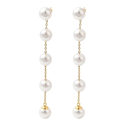 Золотой 304 Серьги-гвоздики из нержавеющей стали с пластиковыми жемчужными гвоздиками, круглые, золотые, 90x10 мм