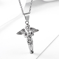Couleur Acier Inoxydable Collier pendentif fée ange en acier inoxydable, couleur inox, 23.62 pouce (60 cm)