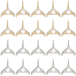 Couleur Mélangete 20 pcs 2 couleurs pendentifs en alliage de cristal strass, breloques en forme de queue de sirène, avec perles en plastique imitation abs, couleur mixte, 23x20x7mm, Trou: 4x3mm, 10 pcs / couleur