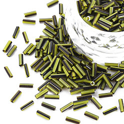 Yellow Green Opaque Colours Two Tone Seed Glass Bugle Beads, Round Hole, Round Bugle, Yellow Green, 4~8.5x2mm, Hole: 0.6~0.8mm, about 450g/Pound