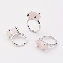 Розовый Кварц Натуральный розовый кварц кольца палец, со сплавочной фурнитурой для кольца, платина, пуля, Размер 8, 18 мм