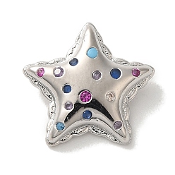 Платина Стойка покрытие латунь микропаве прозрачный кубический цирконий шарм, с эмалью, долговечный, без кадмия и без свинца, звезда, платина, 13x13.5x5.5 мм, отверстие : 2.5x1.5 мм