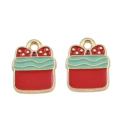 Box Подвески из эмалевого сплава с рождественской тематикой, золотые, коробка, 15x12x1.5 мм, отверстие : 1.6 мм