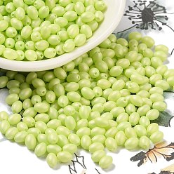 Зелено-Желтый Выпечка расписных стеклянных бусин, овальные, зеленый желтый, 5x3.5 мм, отверстие : 0.8 мм, Около 5000 шт / фунт