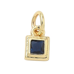 Синий Кулон из циркония, квадратных амулеты, стойки покрытие, долговечный, без свинца и без кадмия, реальный 18 k позолоченный, с целью перехода в кольце, синие, 7x5x2 мм, отверстие : 3.2 мм