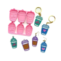 Hot Pink Coffee Cup Pendant Silicone Molds, Resin Casting Molds, For UV Resin, Epoxy Resin Jewelry Making, Hot Pink, 110x112x7mm