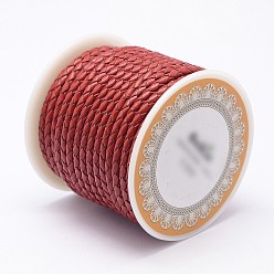 FireBrick Braided Cowhide Leather Cord, Leather Rope String for Bracelets, FireBrick, 6mm, about 3.82 yards(3.5m)/roll