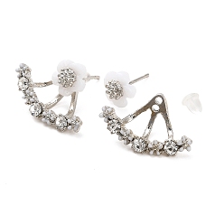 Platinum Alloy Glass Rhinestone Stud Earrings, Resin Flower Front Back Stud Earrings for Women, Platinum, 19x12mm