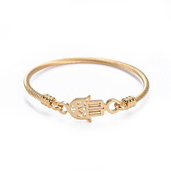 Doré  304 bracelets en acier inoxydable, main hamsa/main de miriam, or, diamètre intérieur: 2-1/4 pouces x 2-1/2 pouces (5.6x6.2 cm)