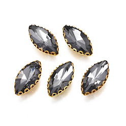 Gray Sew on Rhinestone, Transparent Glass Rhinestones, with Iron Prong Settings, Faceted, Horse Eye, Gray, 15.5x8x4.5mm, Hole: 0.9mm