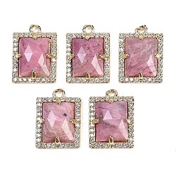 Родонит Подвески из натурального родонита с огранкой в форме прямоугольника, Латунь с микропокрытием, золотые, 15.5x11.5x4.5 мм, отверстие : 1.4 мм