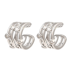 Платина Полые серьги-каффы из латуни с фианитами, долговечный, без свинца и без кадмия, платина, 13x14x10 мм