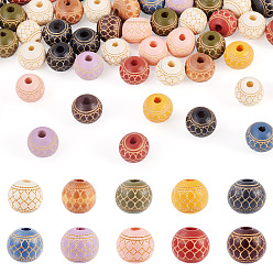 (52) Непрозрачная лаванда 60 шт деревянные бусины, круглый с сетчатым узором, разноцветные, 10x9 мм, отверстие : 3 мм