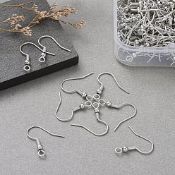 Платина Железные крючки для сережек, провод уха, с горизонтальной петлей, для изготовления сережек с подвесками, платина, 18x0.8 мм, 20 датчик, отверстие : 2 мм, 200 шт / коробка