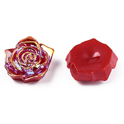 Dark Red Opaque ABS Plastic Cabochons, AB Color Plated, Rose, Dark Red, 18x17x6.5mm