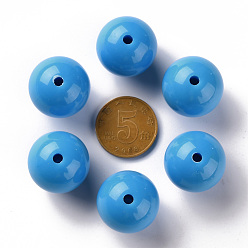 Deep Sky Blue Opaque Acrylic Beads, Round, Deep Sky Blue, 20x19mm, Hole: 3mm, about 111pcs/500g