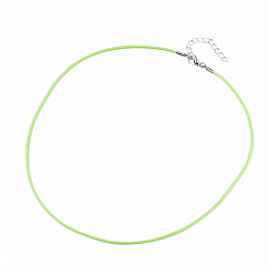 Lawn Green Waxed Cotton Cord Necklace Making, with Alloy Lobster Claw Clasps and Iron End Chains, Platinum, Lawn Green, 17.4 inch(44cm), 1.5mm