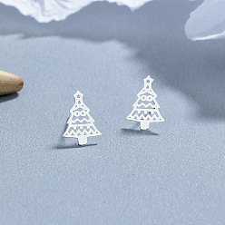 Серебро 925 полые серьги-гвоздики в форме рождественской елки из стерлингового серебра, серебряные, 12x9 мм