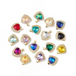 Mixed Color Real 18K Gold Plated Rack Plating Brass Micro Pave Clear Cubic Zirconia Pendants, with Glass, Long-Lasting Plated, Cadmium Free & Lead Free, Heart Charm, Mixed Color, 19x19x8mm, Hole: 5x3mm