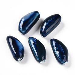 Морской Синий Фарфоровые бусины ручной работы, фантазии античного стекла фарфора, зубчик чеснока, Marine Blue, 31~33x15~16.5x12~13.5 мм, отверстие : 2.5~3 мм