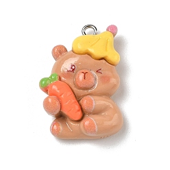 Sandy Brown Opaque Resin Pendants, Animal with Carrot Charm, with Platinum Iron Eye Pin, Sandy Brown, 29.5x20x8.5mm, Hole: 2mm