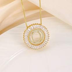 Letter O Кольцо из латуни с прозрачными кубическими цирконами и подвеской в виде буквы, цепочка-коробка, золотые, Письмо O, 17.72 дюйм (45 см)