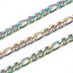 Rainbow Color Ion Plating(IP) 304 Stainless Steel Figaro Chains, with Spool, Unwelded, Rainbow Color, 4.5~6x3x0.8mm, about 32.8 Feet(10m)/roll