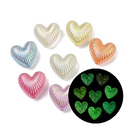 (52) Непрозрачная лаванда Светящиеся и УФ-покрытые непрозрачные акриловые бусины, радужный, сердце, с блеском порошок, разноцветные, 20x21x11 мм, отверстие : 2.5 мм