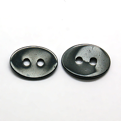 Hematite Hematite 2-Hole Sewing Buttons, Oval, 14x10x2mm, Hole: 1mm