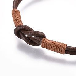 Coconut Brown Cowhide Leather Cords Bracelets, with Cotton Cord, Coconut Brown, 2-3/8 inch~2-7/8 inch(6~7.3cm)