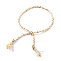 Разноцветный Регулируемые плетеные хлопковые шнуры, изготовление браслетов-слайдеров, с латунной бисера, платина, красочный, 2-3/8~3-1/2 дюйм (6.2~9 см)