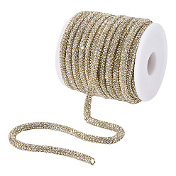 Gold 10 Yards Cotton Round Cord, with Glass Rhinestone, with 1Pc Plastic Empty Spools, Gold, 6mm