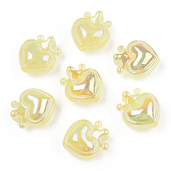 Шампанско-Желтый УФ-покрытие радужными переливающимися акриловыми бусинами, с блеском порошок, сердце с короной, шампанское желтый, 24.5x21.5x14 мм, отверстие : 3 мм