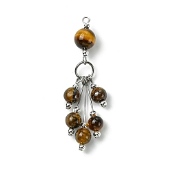 Тигровый глаз Натуральный сорт ab тигровый глаз круглая кисточка большие подвески, с 304 фурнитурой из нержавеющей стали, стойки покрытие, цвет нержавеющей стали, 54 мм, отверстие : 2 мм