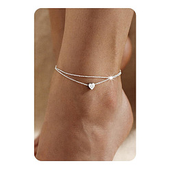 Letter O 201 двухслойные браслеты для щиколотки из нержавеющей стали в форме сердца с инициалами для женщин, цвет нержавеющей стали, не тускнеет, Письмо O, 7-7/8 дюйм (200 мм)