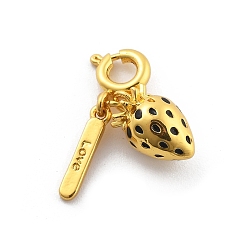 Клубника Латунная эмалевая подвеска с фруктами, прямоугольник со словом «любовь» и пружинными застежками-кольцами, подвесками, украшениями, клубника, 21.5 мм