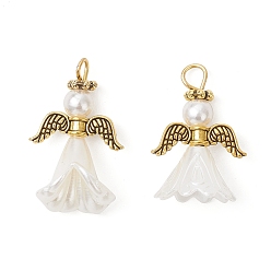 (52) Непрозрачная лаванда 2подвески из искусственного жемчуга из абс-пластика, ангел, с крылом из сплава и 304 петлей из нержавеющей стали, разноцветные, 25.5~29.5x18.5x15~18.5 мм, отверстие : 3.5 мм